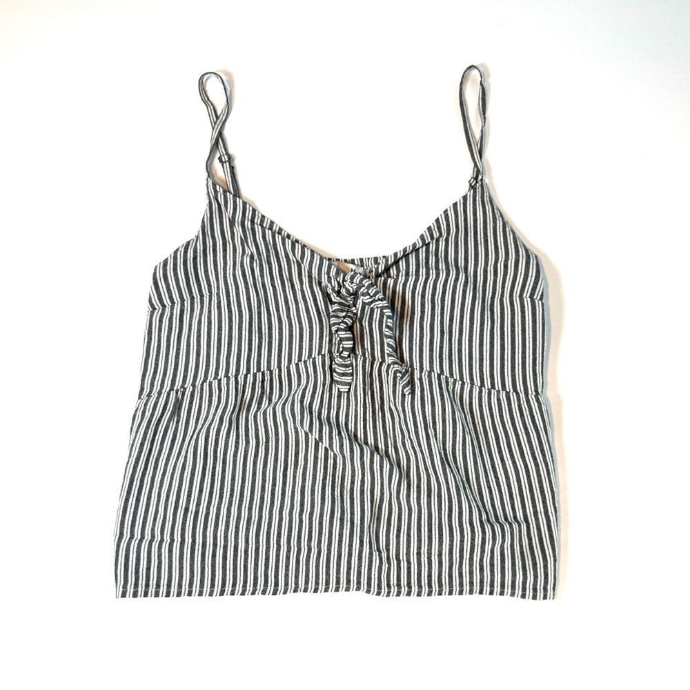 Hollister Women’s Charcoal Grey and White Striped Camisole Size Medium